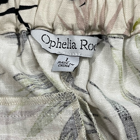 Ophelia Roe Linen Blend Pants Tropical Prints Wide Leg Crop Cream Size L - Picture 6 of 14